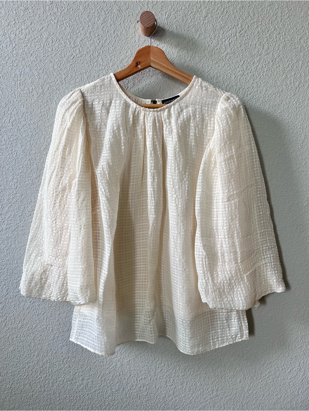Lucchese On Cloud Bride Top Size Large Cream Linen Blend Wide Puff Sleeves